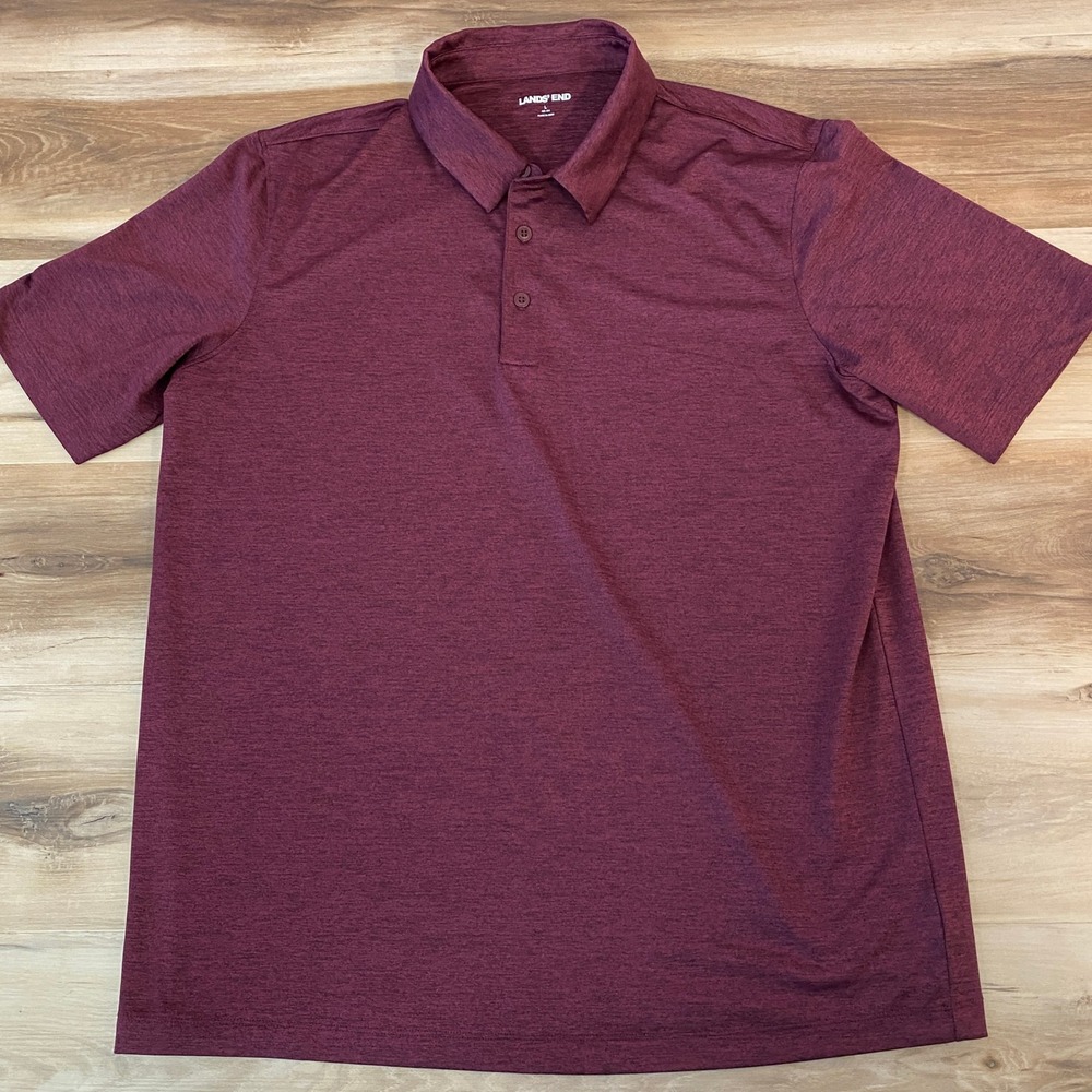 Lands' End Performance Polo Shirt Mens Large (42-44) Burgundy Short Sleeve